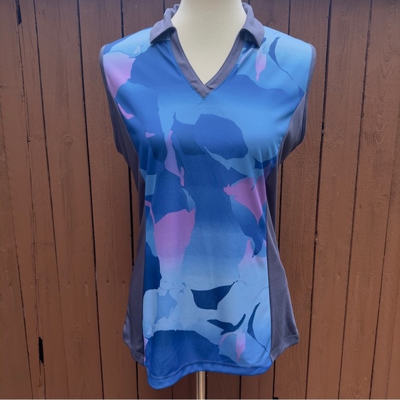 Callaway | NWT Size Large Blue Sea Star Abstract Gradient Print Block Golf Polo - Picture 10 of 14